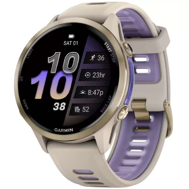Reloj GPS Garmin Forerunner 970 - Soft Gold Titanium/Translucent Indigo (010-02969-02)