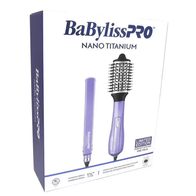 Kit Alisador + Cepillo Secador BabylissPro Nano Titanium BNTLVPP44UZ - Purple