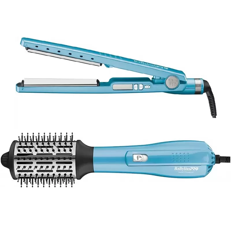 Kit Alisador + Cepillo Secador BabylissPro Nano Titanium BNTPP44UZ - Blue
