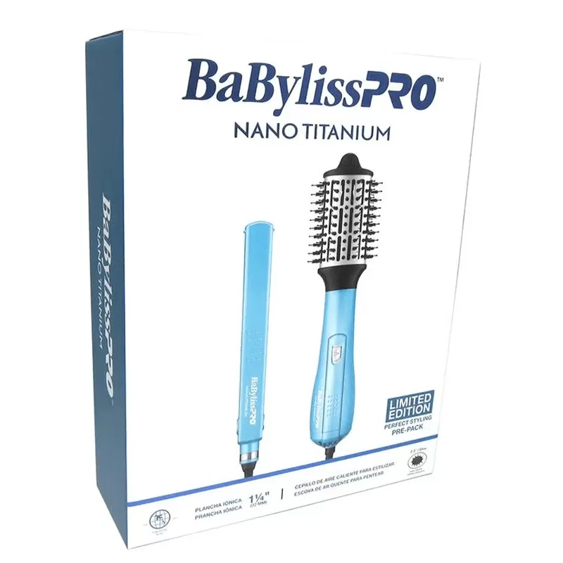 Kit Alisador + Cepillo Secador BabylissPro Nano Titanium BNTPP44UZ - Blue