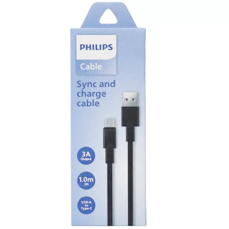 Cable Philips DLC3001AB/70 USB-A | USB-C - Black (1 metro)