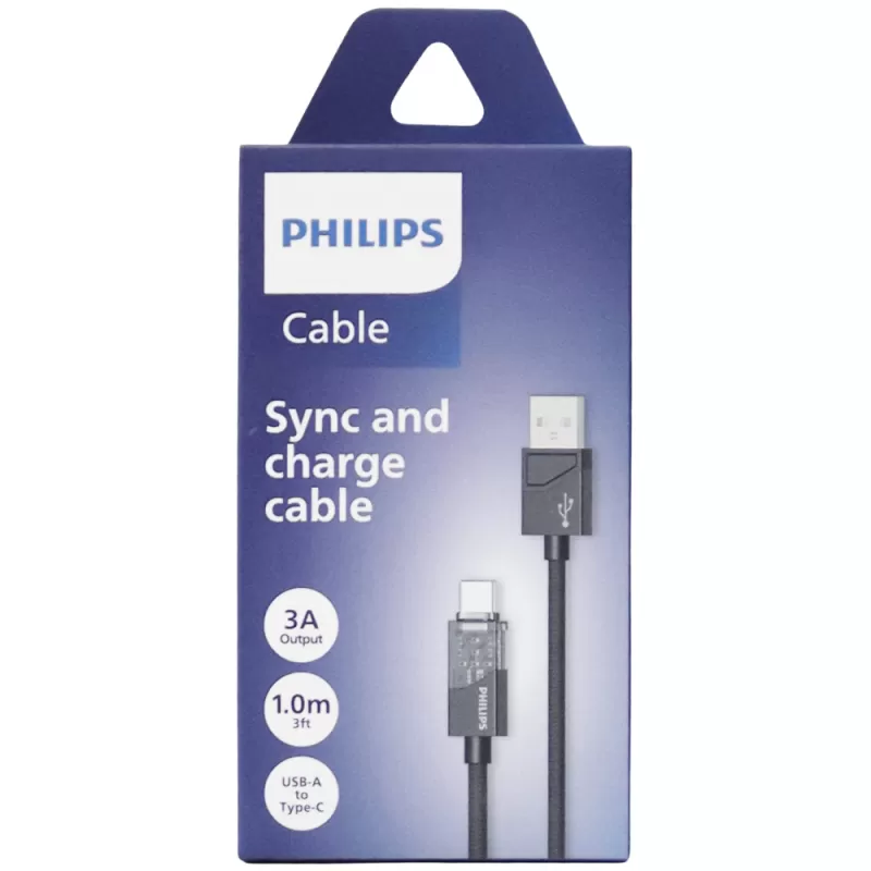 Cable Philips DLC5031AB/70 USB-A | USB-C - Black (1 metro)