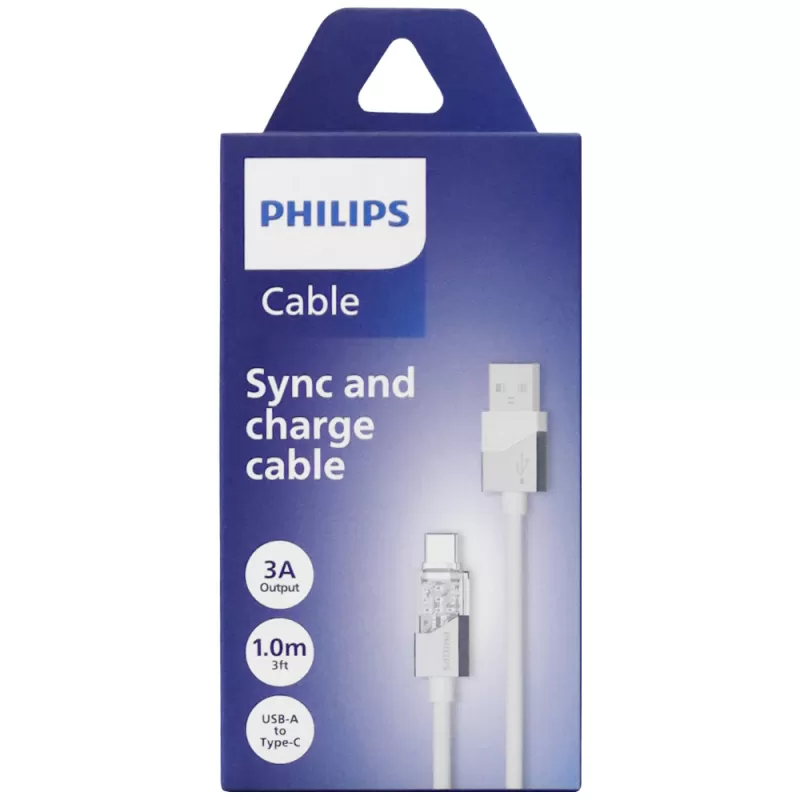 Cable Philips DLC5031AW/70 USB-A | USB-C - White (1 metro)