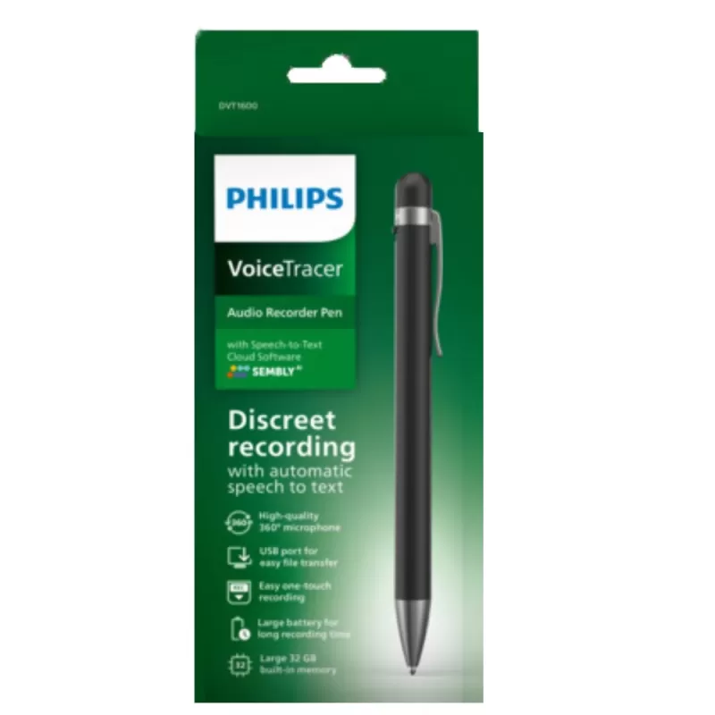 Bolígrafo Grabador de Audio Philips VoiceTracer DVT1600 32GB - Black