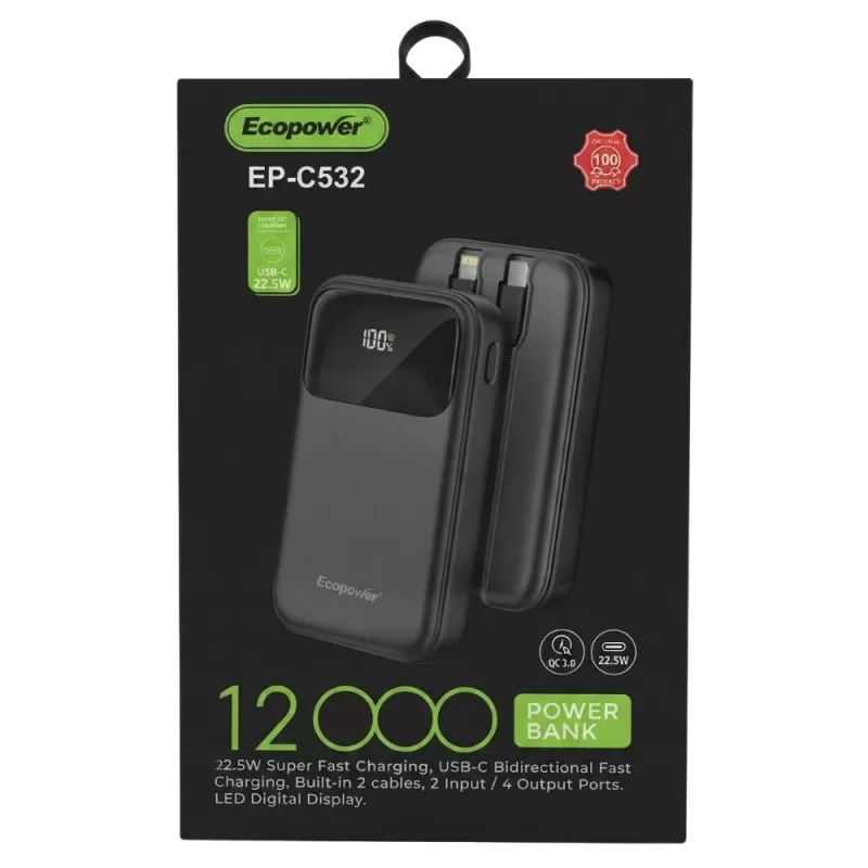 Cargador Portátil Ecopower EP-C532 12.000mAh - Black