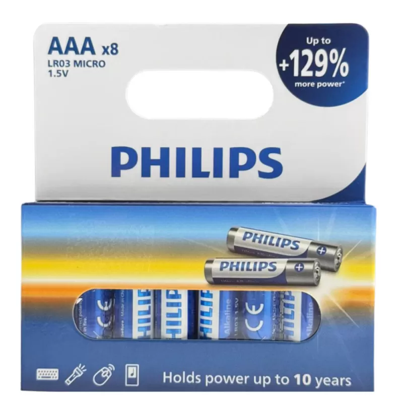 Pila Alkalina AAA Philips LR03E8B/17 (8 Unidades)