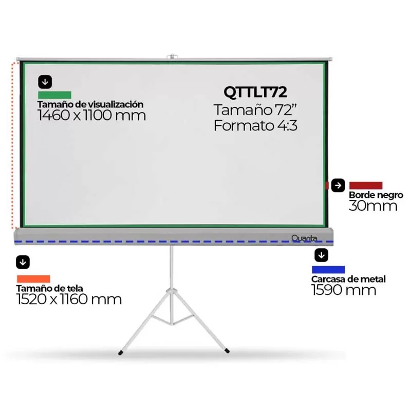 Pantalla de Proyección Quanta QTTLT72 72" con Trípode 