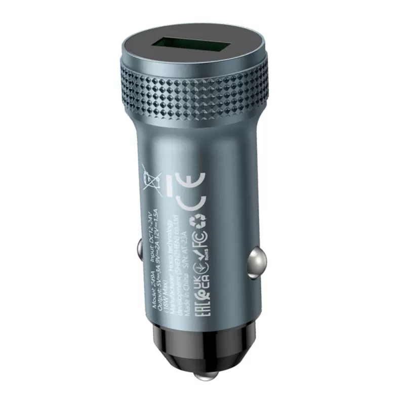 Cargador Vehicular Hoco Z49A 18W QC3.0 USB-A - Metal Gray