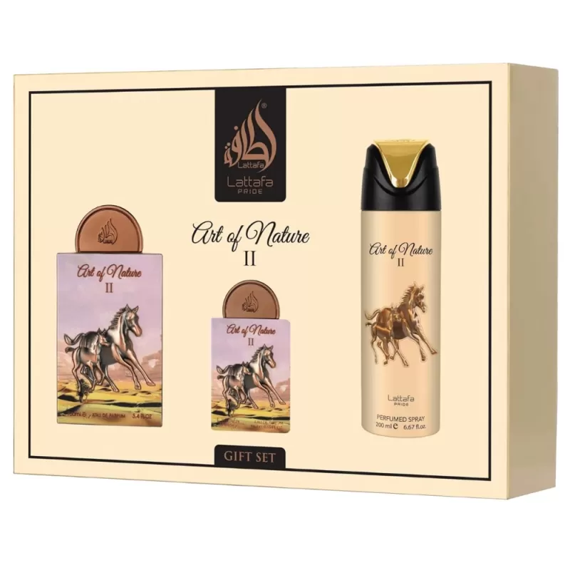 Kit Perfume Lattafa Pride Art of Nature II EDP 100mL + Mini Perfume 20mL + Spray 200mL - Unisex