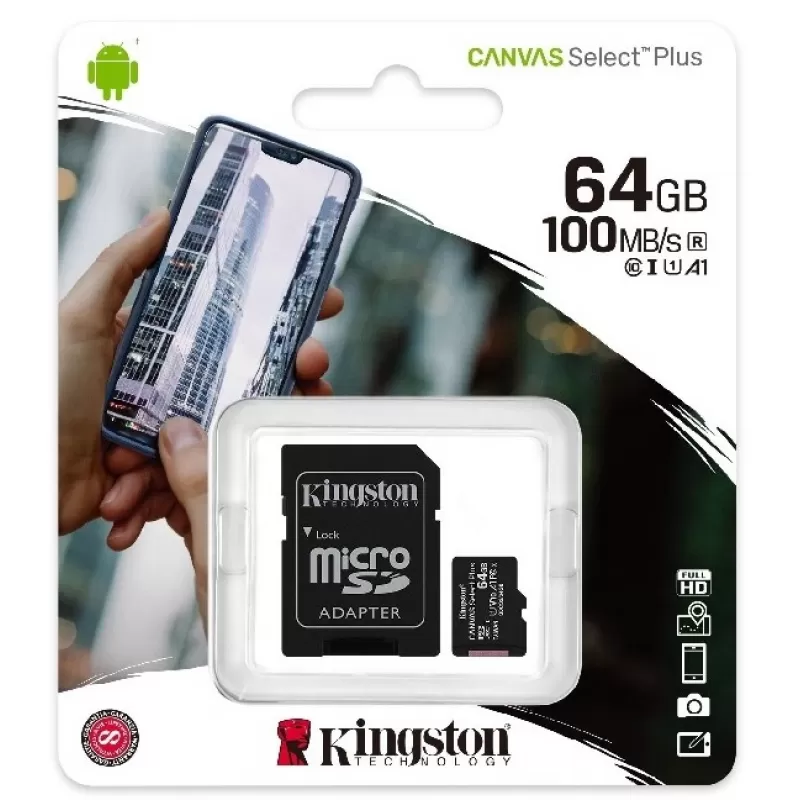 Memoria Micro SD Kingston Canvas Select Plus SDCS2/64GB de 64GB - Negro