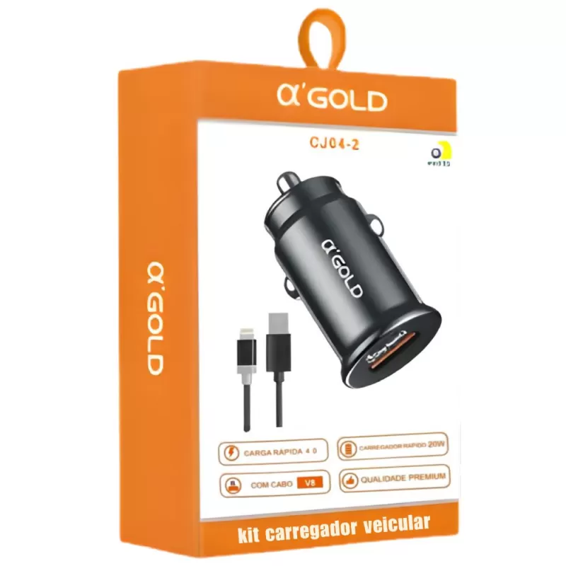 Cargador Vehicular a'Gold CJ04-2 20W USB/Lightning - Black