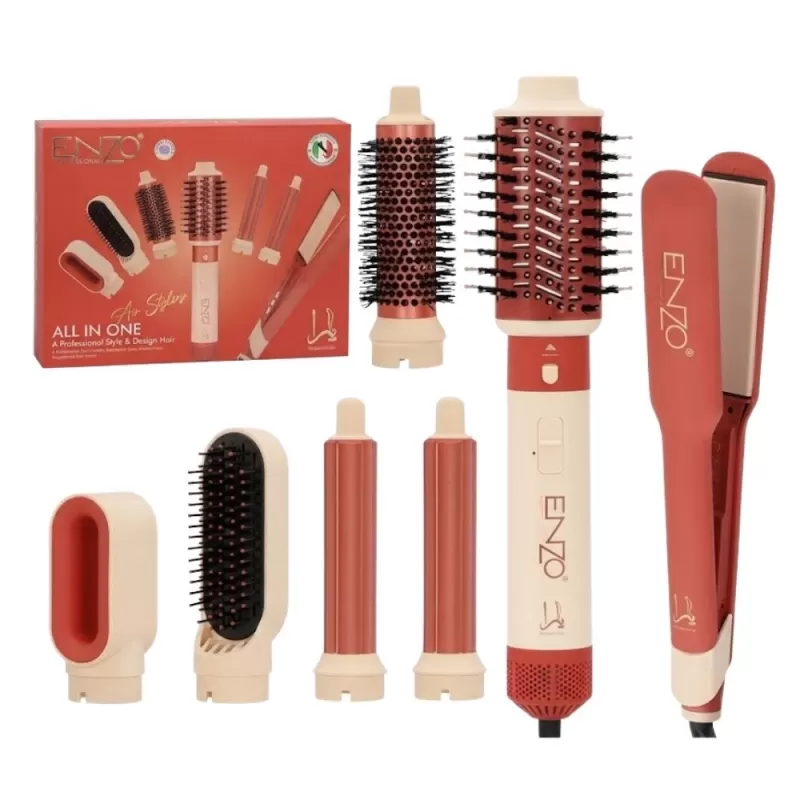 Secador Multiestilizador Enzo 6 en 1 + Alisador EN-6601 1200W 220V - Beige/Red