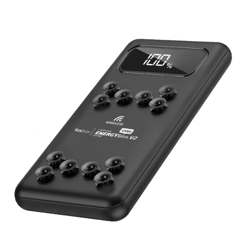 Cargador Portátil Wireless Foxbox Engery Slim V2 12.000mAh - Black