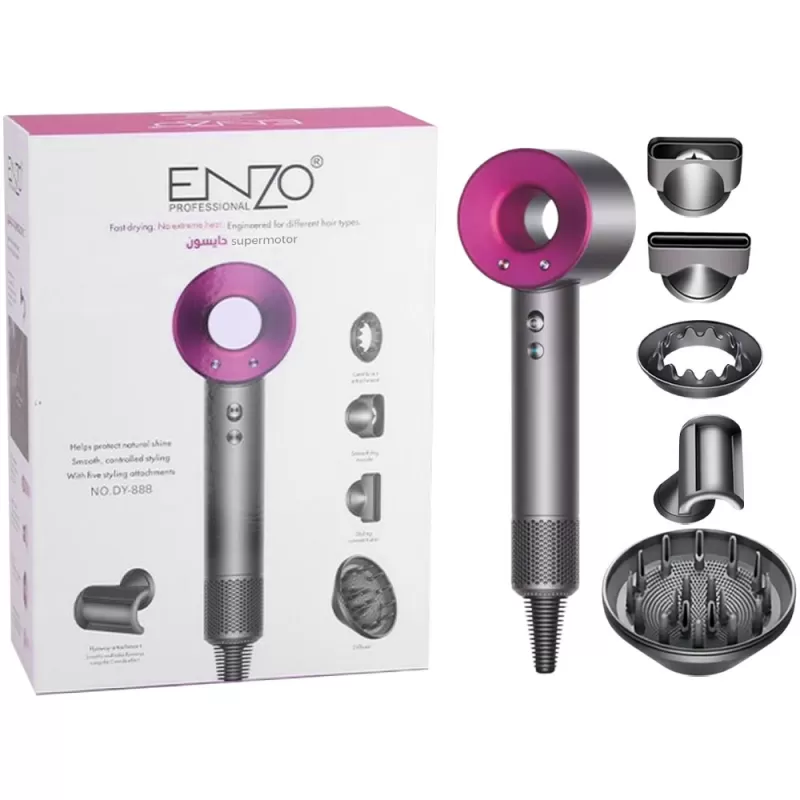 Secador de Cabello Enzo Supermotor DY-888 1600W 220V - Silver/Pink