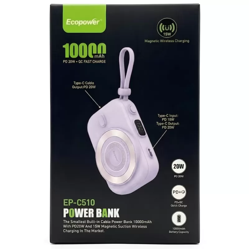 Cargador Portátil Ecopower EP-C510 Magnetic 10.000mAh 20W - Purple