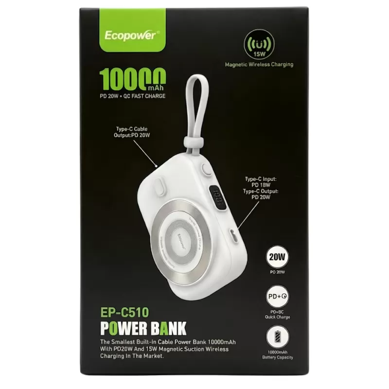 Cargador Portátil Ecopower EP-C510 Magnetic 10.000mAh 20W - White