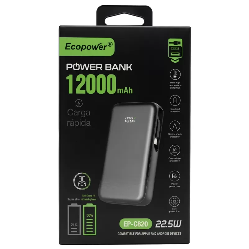Cargador Portátil Ecopower EP-C820 12.000mAh 22.5W - Gray
