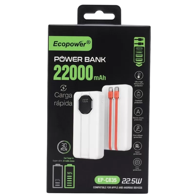 Cargador Portátil Ecopower EP-C835 22.000mAh 22.5W - White