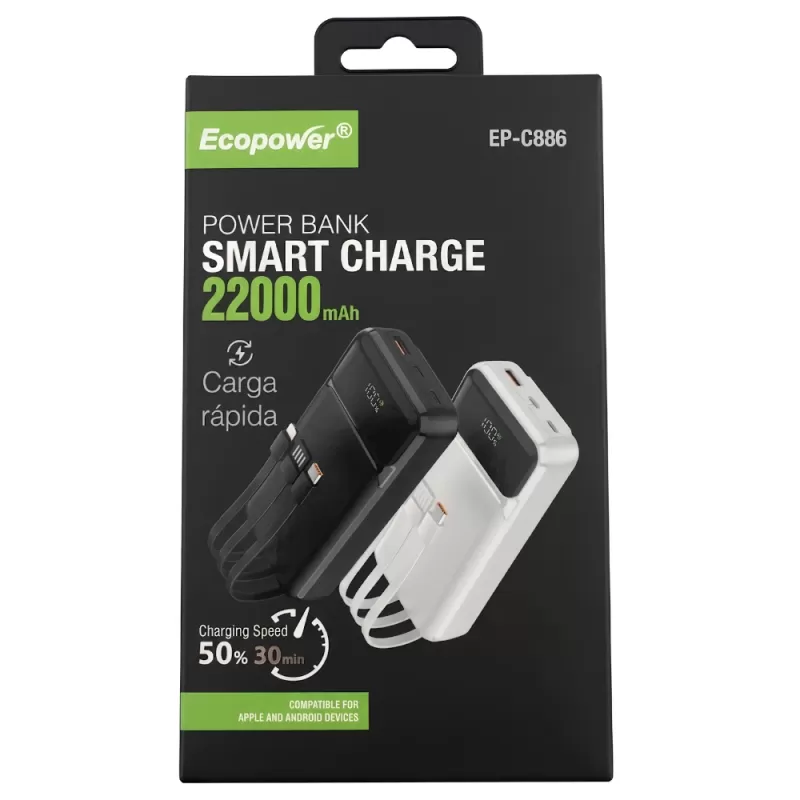 Cargador Portátil Ecopower EP-C886 22.000mAh 22.5W - Black