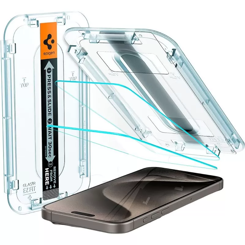 Pelicula Spigen iPhone 15 Pro Max GlastR Ez Fit AGL06872 - 2 Unidades