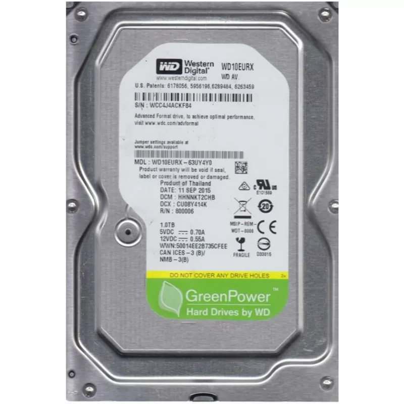 HD Interno SATA III Western Digital GreenPower 1TB 3.5" WD10EURX 5400 RPM - Plata