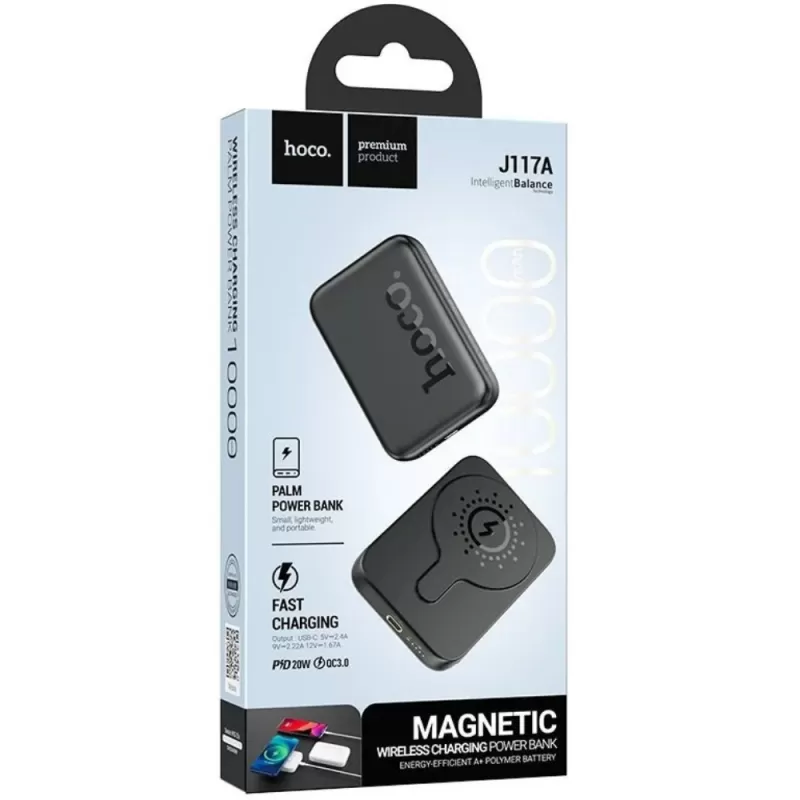 Cargador Portátil Wireless Hoco Palm Power Bank J117A 10.000mAh - Black