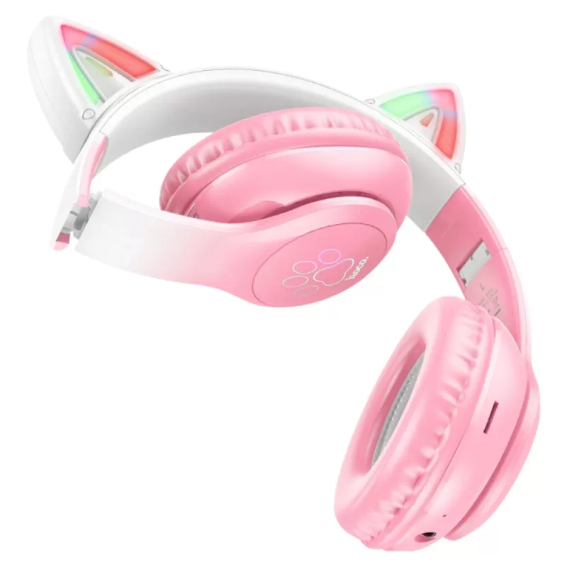 Auricular Hoco Cat Ear W42 Bluetooth - Pink/White