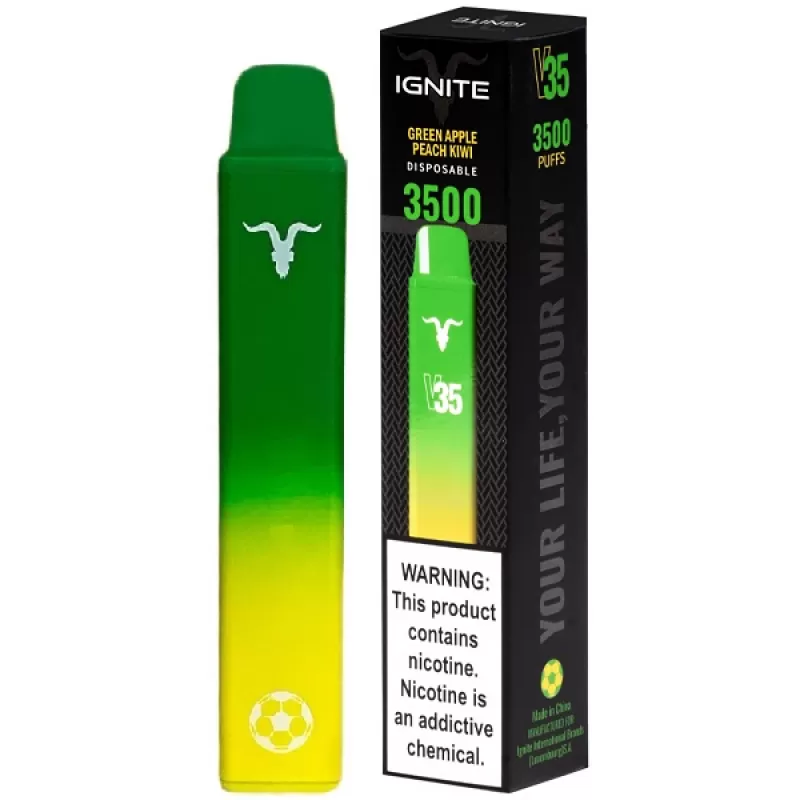 Vaper Descartable Ignite V35 World Cup Edition 5% Nicotina 3500 Puffs - Green Apple Peach Kiwi
