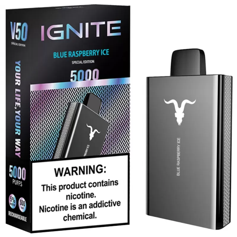 Vaper Descartable Ignite V50 Special Edition 5% Nicotina 5000 Puffs - Blue Raspberry Ice