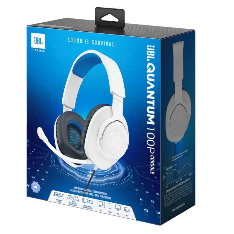 Auricular Gaming JBL Quantum 100P Console - White/Blue