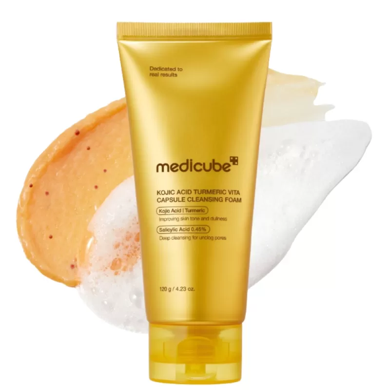 Limpiador Facial Medicube Kojic Acid Turmeric Vita Capsule Cleansing Foam 0.45% Salicylic Acid - 120g
