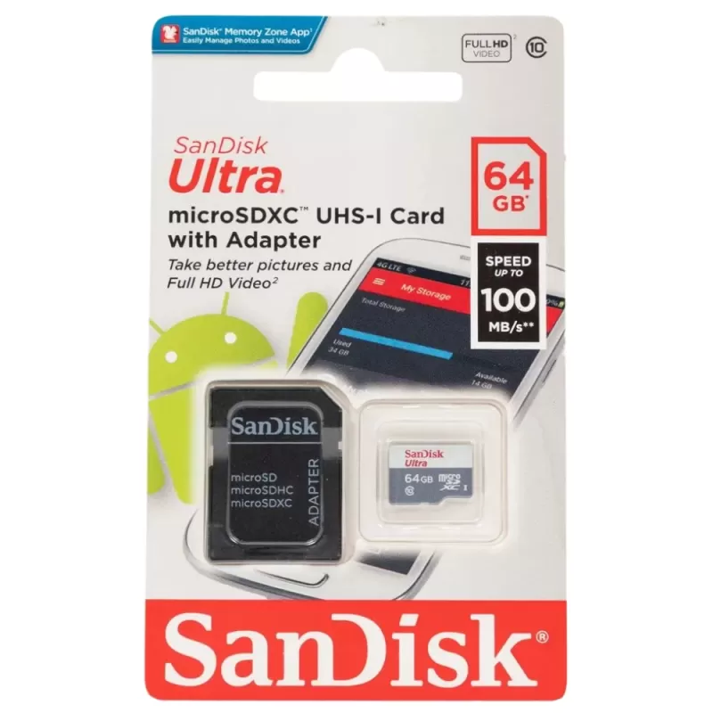 Memoria microSD SanDisk Ultra 64GB SDSQUNR-064G-GN3MA 100MB/s