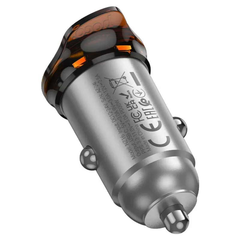Cargador Vehicular Hoco NZ16 30W USB-C/Lightning - Metal Grey