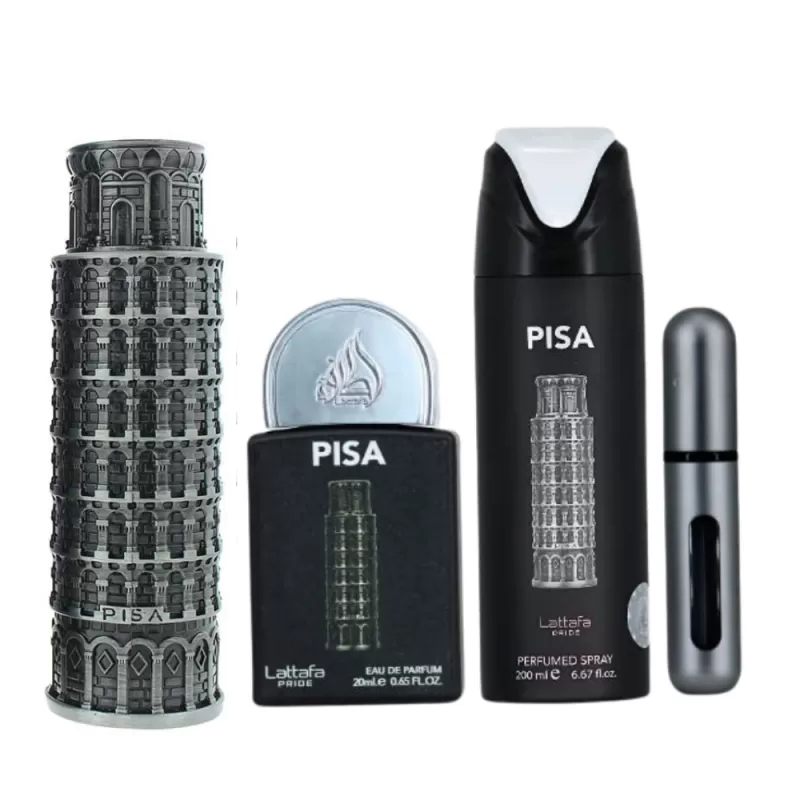 Kit Perfume Lattafa Pride Pisa EDP 100mL + Mini Perfume 20mL + Spray 200mL - Masculino