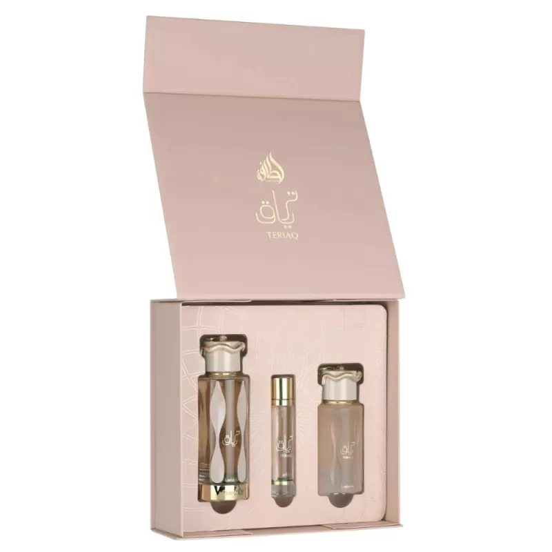 Kit Perfume Lattafa Teriaq EDP 100mL + Travel Spray 12mL + Fresh Hair Mist 50mL - Unisex
