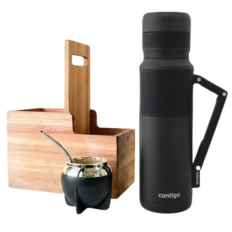Kit Termo Contigo 1.8L + Guampa + Bombilla + Matero - Black