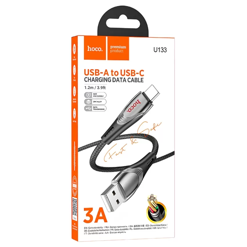 Cable Hoco USB-A/ USB-C U133 (1.2m) - Black