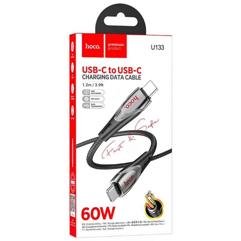 Cable Hoco USB-C/USB-C U133 60W (1.2m) - Black