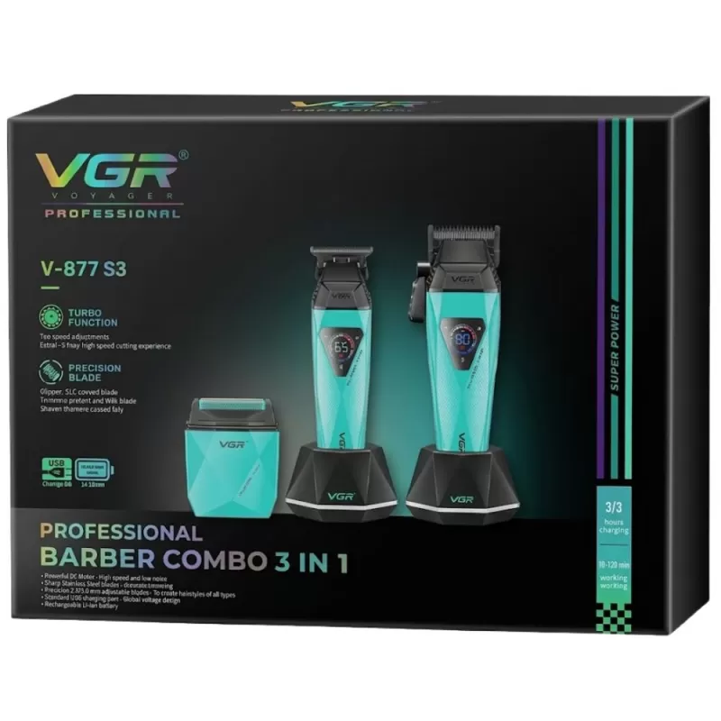 Cortador de Pelo Voyager V-877 S3 Barber Combo 3en1 - Black/Green