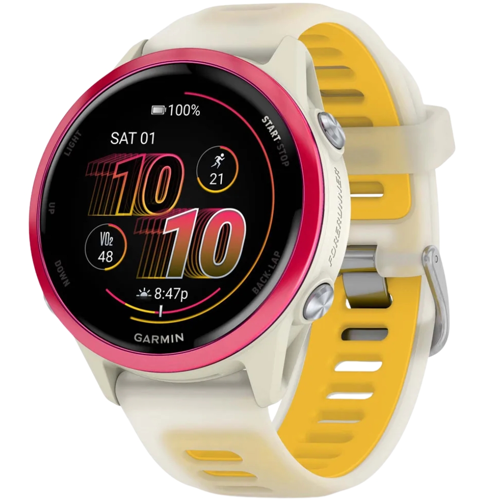 Reloj GPS Garmin Forerunner 570 42mm 010-02970-02 - Raspberry Aluminum/Translucent Bone/Mango Band