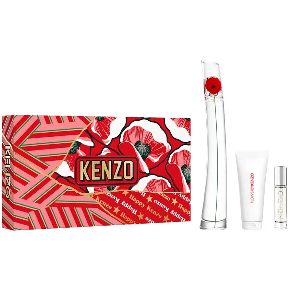 Kit Perfume Kenzo Flower EDP 100mL + Travel Spray 10mL + Milk Body Lotion 75mL - Femenino