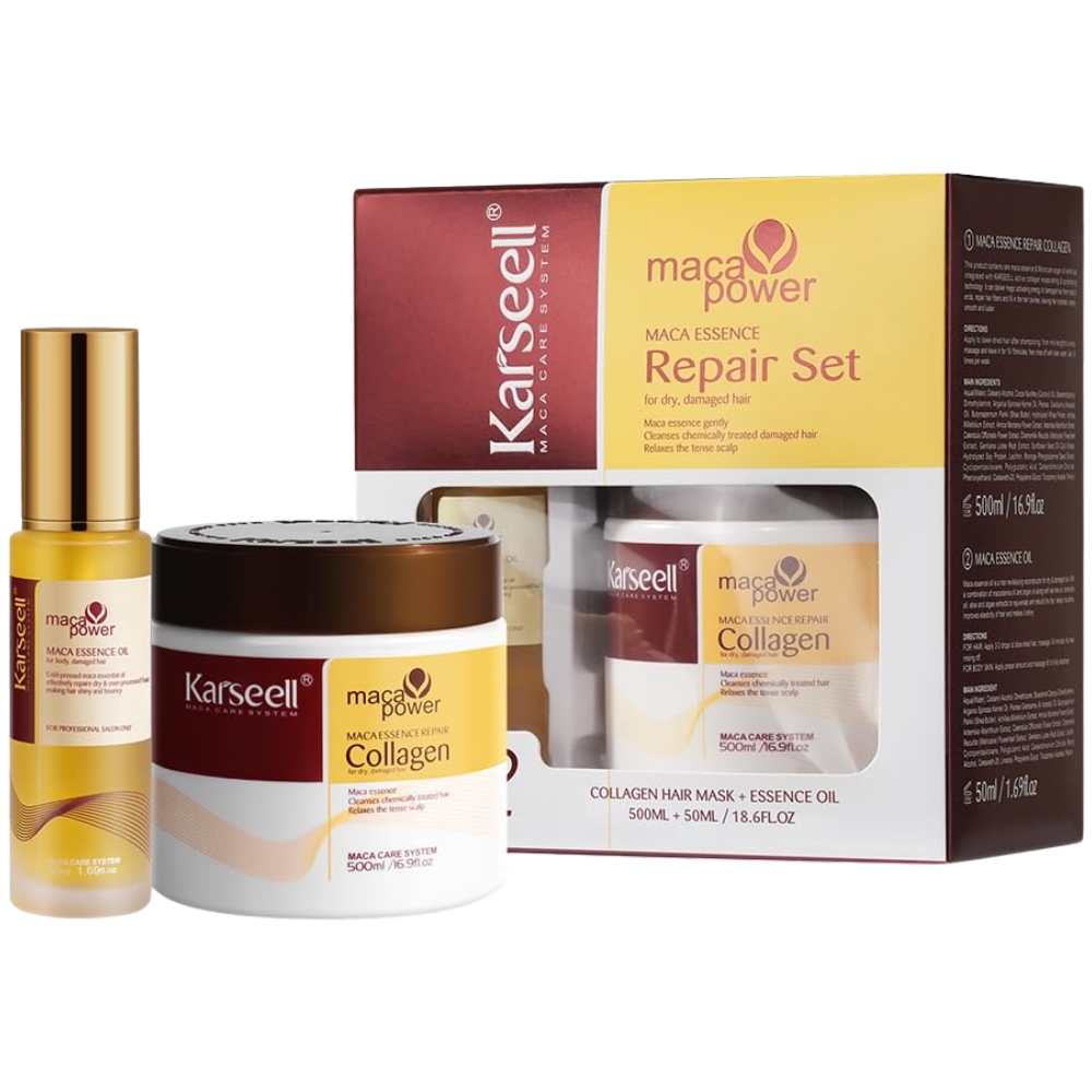 Kit Karseell Maca Power Mascarilla Capilar de Colágeno 500mL + Serum Capilar de Aceite de Argán Marroquí 50mL